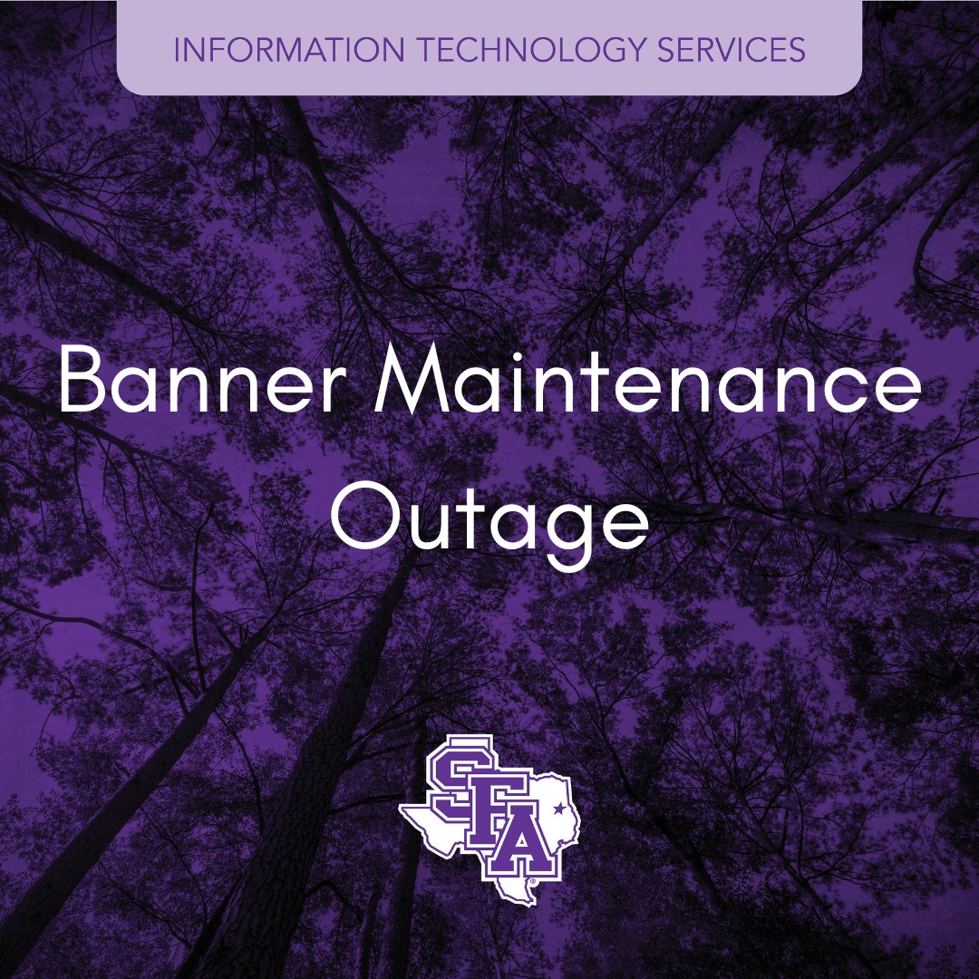 Beginning at 8:00 a.m. and ending at approximately 7 p.m. on Saturday, January 18, 2025, Banner Admin and Self-Service Banner will be unavailable due to maintenance. Additional information can be found here - help.sfasu.edu/TDClient/2027/…