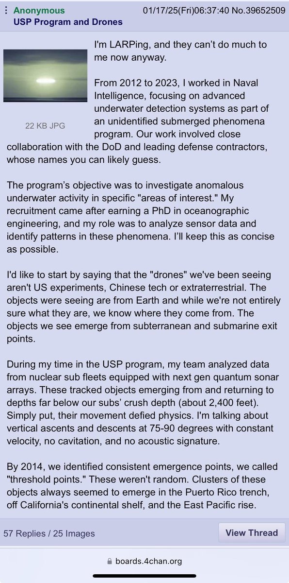 iamedwardwolfe's tweet photo. Probably the most worrying 4Chan #UFO #ufotwitter whistleblower message I've read. https://t.co/EWnZsOo6Df