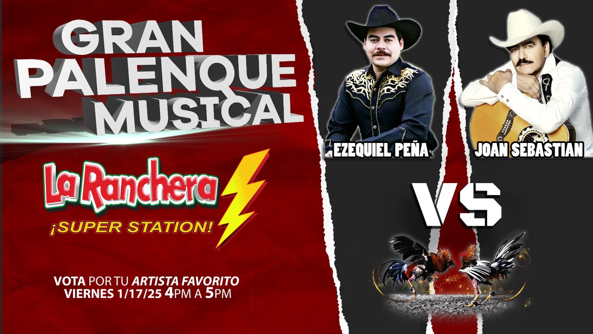 Escucha este Viernes el Gran Palenque Musical
**** Ezequiel Peña vs Joan Sebastian ****
Disfruta, diviértete y vota por tu artista favorito.
#GranPalenqueMusical #EzequielPeña #JoanSebastian #Viernes #VotaXtuArtistaFavorito #Ranchera #Sacramento #California