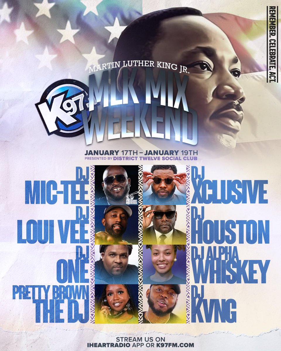 Tap in for the vibes all MLK Mix Weekend 2️⃣5️⃣‼️. Made lit 🔥 by @district12sc 
🎧’s from 
@djalphawhiskey 
@hou_hefner 
@djonememphis 
@djkvng 
@xclusivemoments 
@djprettybrown 
@louiveemydj 
@djmictee 
REMEMBER, CELEBRATE, ACT