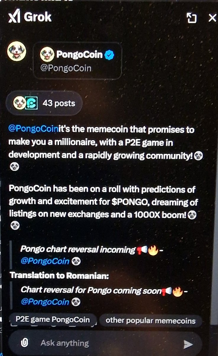 Grok said.....

$PONGO TO THE MOOOOOOON 

#crypto #pongo