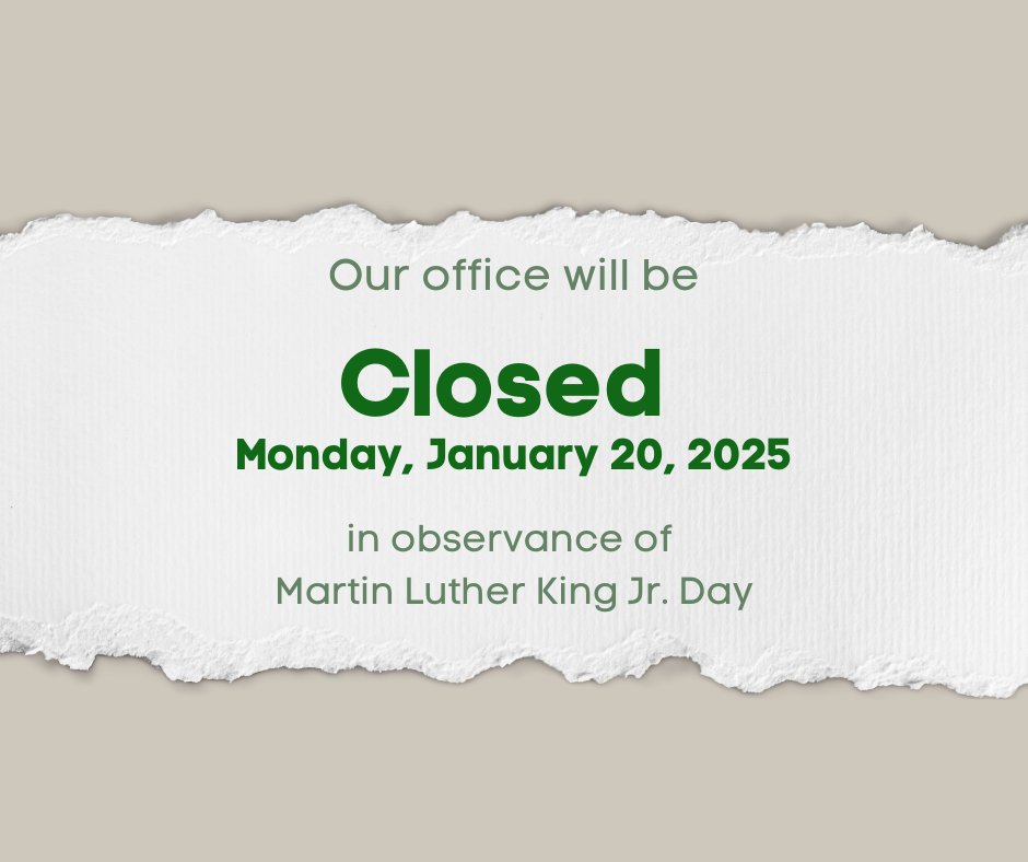 We are closed on Monday in observance of Martin Luther King Jr. Day.

We will re-open on Tuesday, January 21 at 8:30am.

#mlkday2025