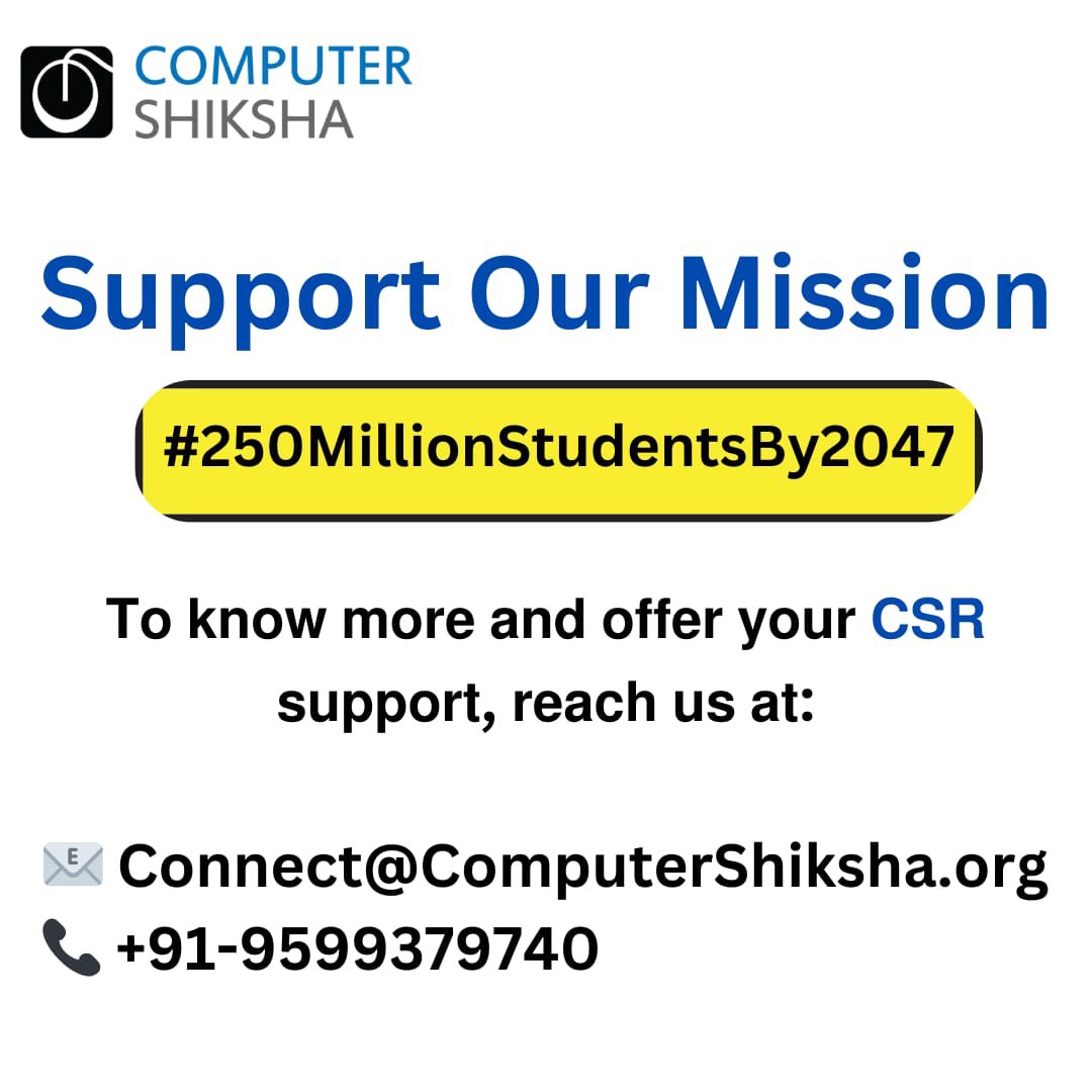 ComputerShiksh1's tweet image. Skills #ComputerShiksha builds :
1️⃣ Computer Skills: Through hands-on learning, students gain mastery, preparing them for academic success and future career options

2️⃣Problem-Solving &amp;amp;Critical Thinking to analyze, innovate n create solutions for real worldchallenges
2 of 3