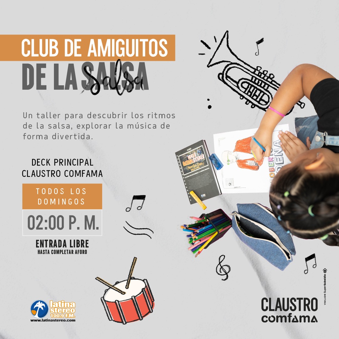 lasalsaenmed's tweet photo. Se reactiva en Medellín la dinámica salsera para toda la familia, gracias @latinastereo
Y #ClaustroComfama @Comfama
Desde las 2:00pm CLUB AMIGUITOS DE LA SALSA en el Deck principal.
3:00pm en el Patio Teatro, concierto para toda la familia. C/ semana una orquesta diferente. https://t.co/OQFQ0oxaWL