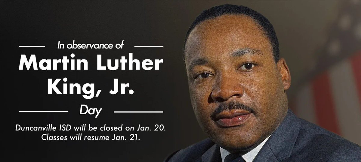 This is a friendly reminder that there will be no school on Monday, January 20th, 2025, in observance of Martin Luther King Jr. Day.

We encourage our families to take this day to reflect on Dr. King's powerful message of equality, service, and unity.