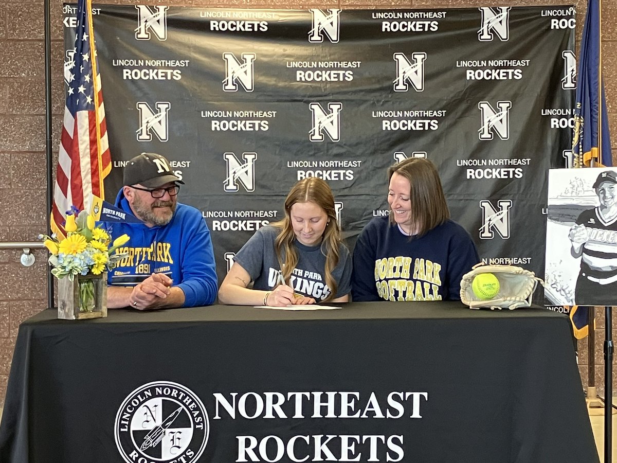 Congratulations to Lincoln Northeast Rocket 🚀 Chloe Bader on her college signing to attend Park College in Chicago, Illinois. She intends to study psychology and pursue occupational therapy while playing softball 🥎. We wish you the best.