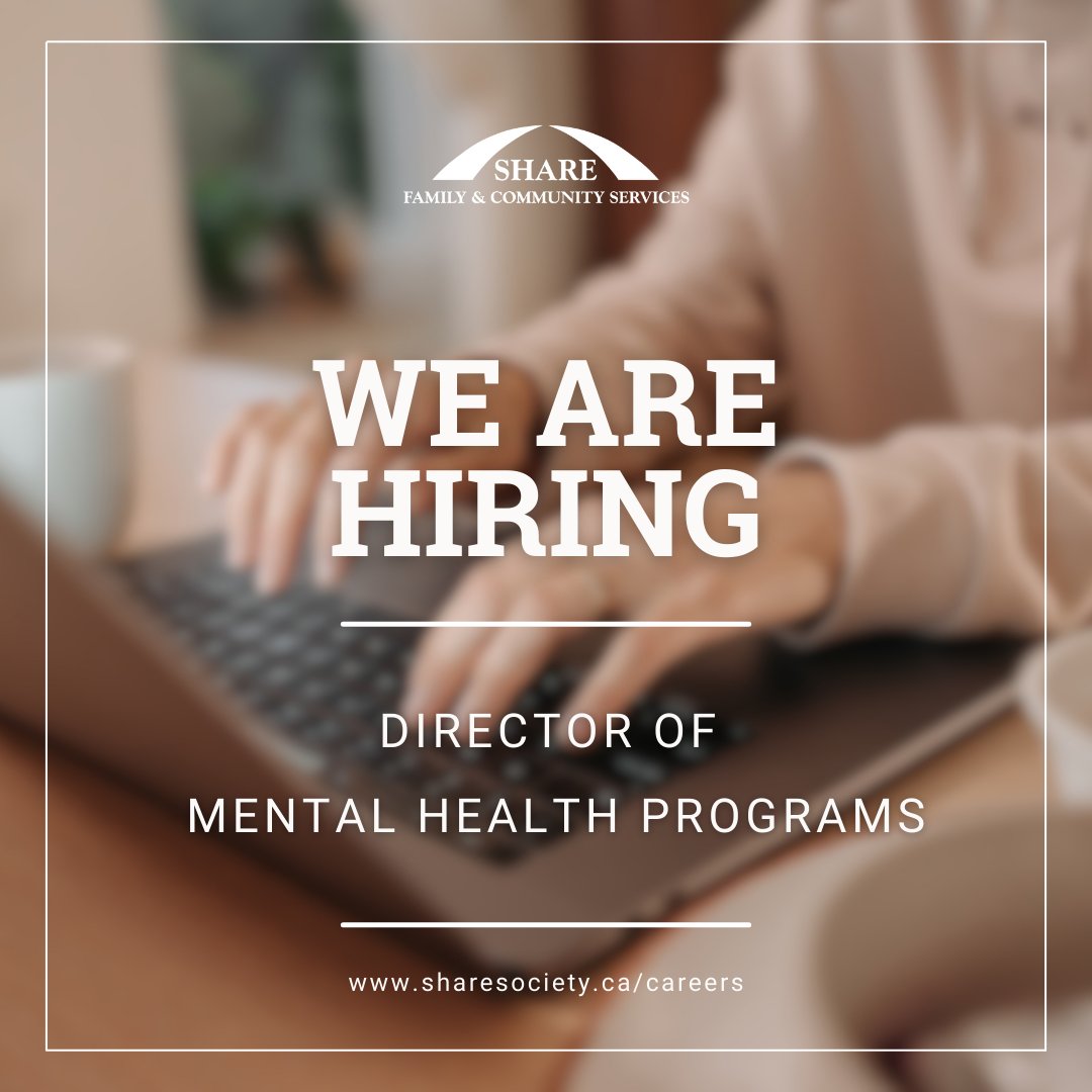 Join SHARE as our Director of Mental Health Programs, leading initiatives with respect to planning, delivery and evaluation of mental health-related programs to support children, youth and adults! This is your chance to make a big impact on our community.
sharesociety.ca/careers