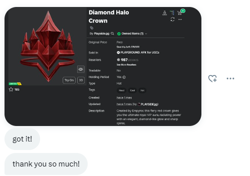 Another Diamond Halo Crown 🔥
Congrats <a href="/MistGamezRoblox/">MistGamez Roblox</a> !

Should we do another? 🤔
1️⃣like + RT
2️⃣comment your PLAYSIDE username
3️⃣complete the quest: app.playside.gg/#/home?campaig…
