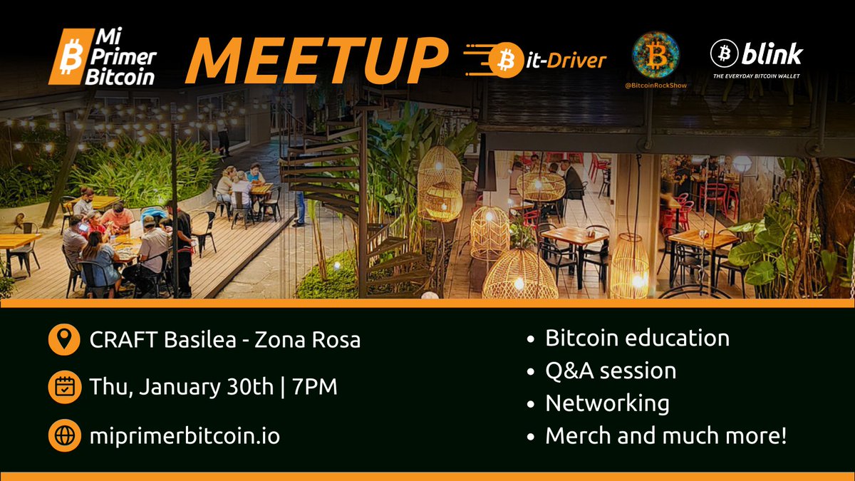 Join us for our Monthly Bitcoin Meetup! 🗓️ January 30th 🎉🎈💊

​Come and learn about Bitcoin! Network with dozens of Bitcoiners while enjoying live rock music, exciting raffles, and so much more. 

This event is made possible thanks to the support of <a href="/bitdriver_sv/">Bitdriver</a>, <a href="/blinkbtc/">Blink – The Everyday Bitcoin Wallet</a>,