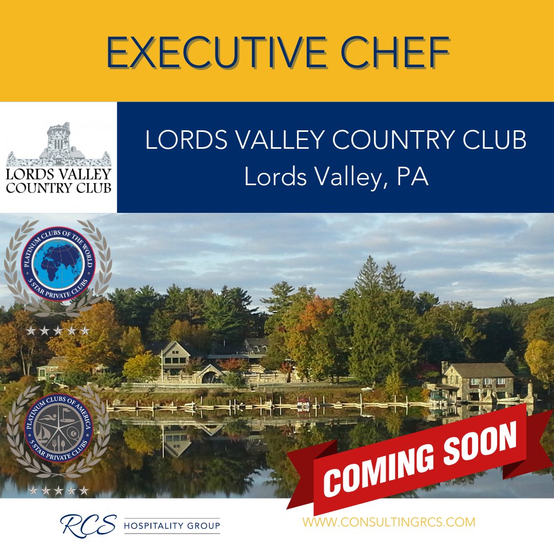 🌟 Coming Soon! 🌟  

RCS Hospitality Group is thrilled to partner with Lords Valley CC in their search for an exceptional Executive Chef! 🎉  

Stay tuned for updates on this exciting position – we can't wait to find the perfect fit for this dynamic team! 🍽️✨
