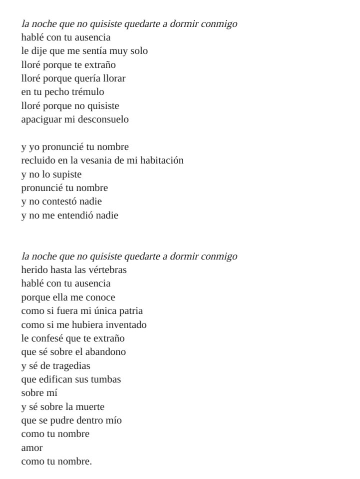 te quise llamar
para decirte
que vos no sabés de la tregua
ni de una palabra
que cubra la herida
te quise llamar
para decirte
que la noche me tragaba
como la boca de un muerto
pero mi voz
pero mi ternura
no te alcanzó.