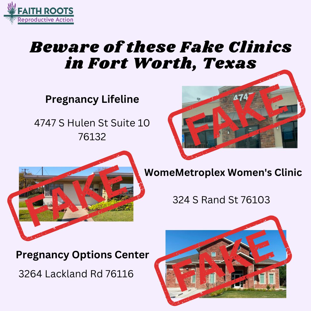 faithrootsrepro's tweet photo. There's so many fake clinics in Texas🤮help us expose these crisis pregnancy centers in Fort Worth. Visit https://t.co/cI6slOKDtg to learn more about fake clinics.
#fakeclinics #cpcs #fortworth #visitfortworth #fortworthtexas #repro #reprorights https://t.co/9x0X0ussZp