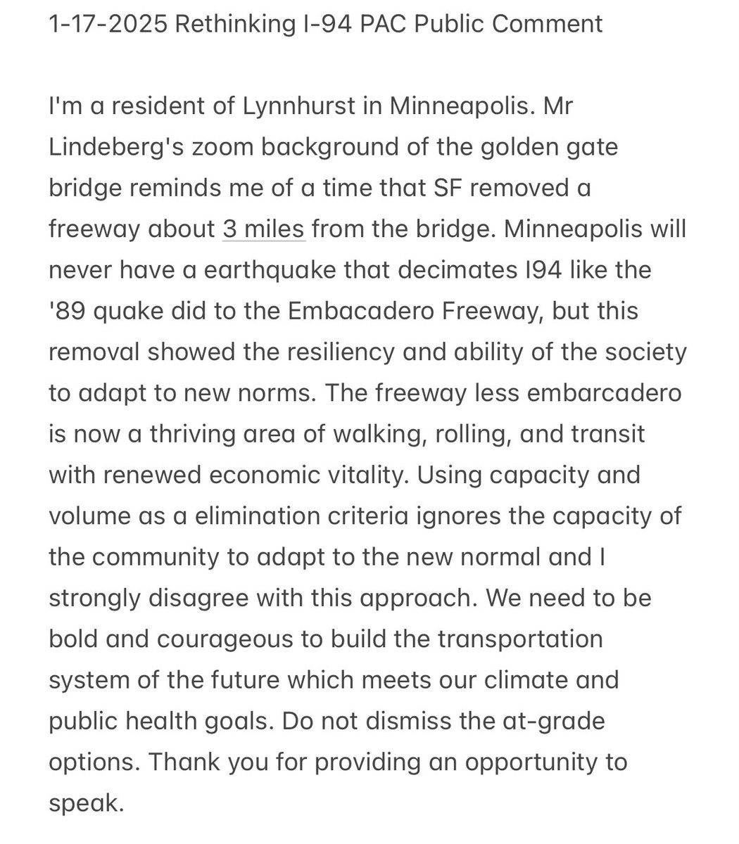 My public comments at the rethinking I-94 PAC meeting: