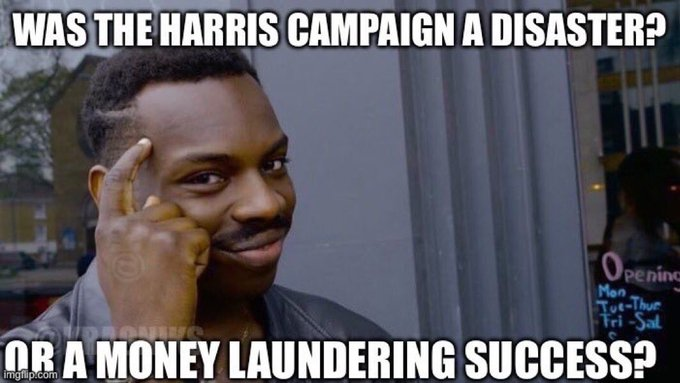 judymorris3's tweet photo. LOL, nobody knows what happened to the $1.5 billion the #HarrisCampaign spent. The money wasn't spent on getting out the vote because Dem operatives on the streets complained they had no support. https://t.co/3RH9ANd2Eb
