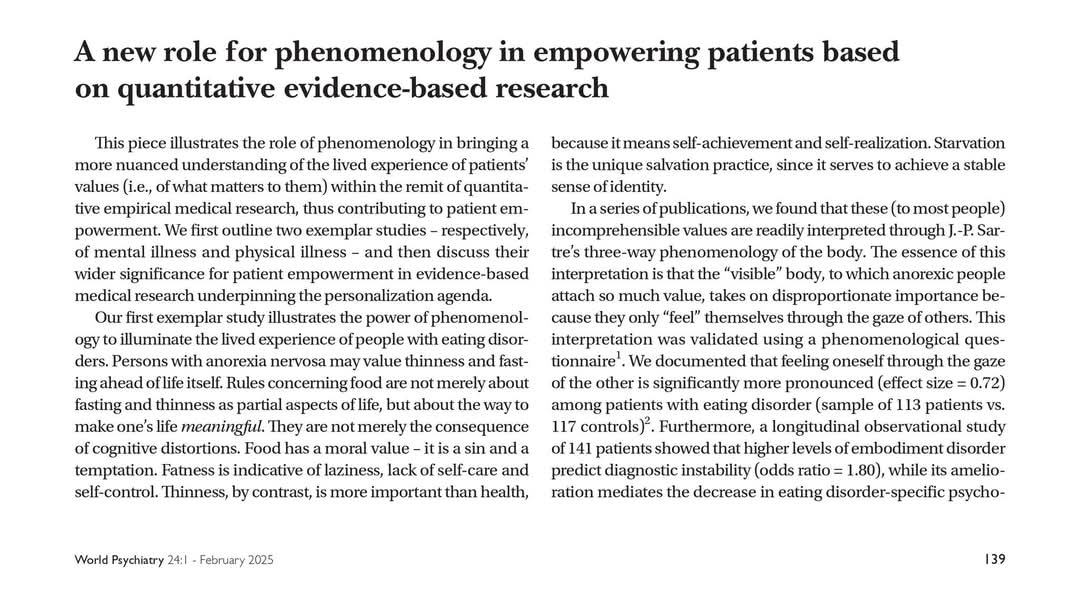 MMoskalewicz's tweet image. Our piece on quantitative #phenomenology published in @WPA_Psychiatry Phenomenological theory not only provides insights into values underlying #psychopathology but does so in a way amenable to empirical validation and empowers patients @PUMS_tweets @IDEAS_NCBR @VBPOxford