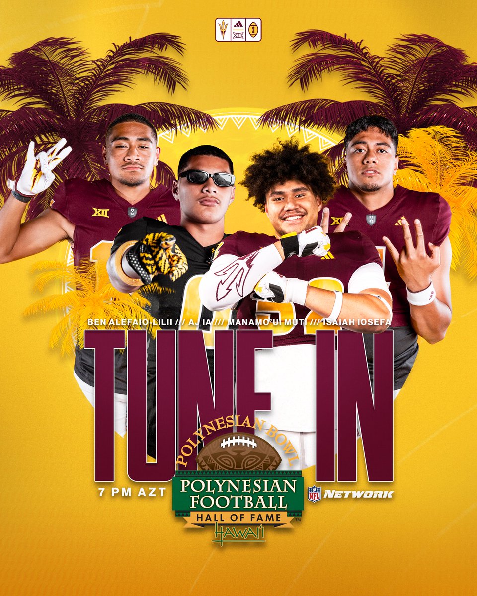 Sun Devil Football (@asufootball) on Twitter photo Tune in to the <a href="/nflnetwork/">NFL Network</a> tonight to watch 4️⃣ of our newest Sun Devils compete in the <a href="/polynesiabowl/">POLYNESIAN BOWL</a> !
#ForksUp Tune in to the <a href="/nflnetwork/">NFL Network</a> tonight to watch 4️⃣ of our newest Sun Devils compete in the <a href="/polynesiabowl/">POLYNESIAN BOWL</a> !
#ForksUp