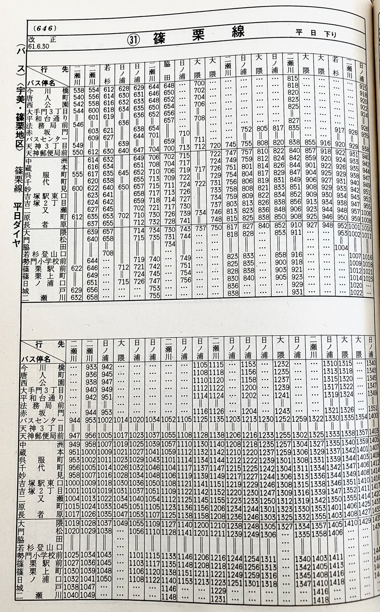 西鉄 時刻表 福岡編 S62.6.20現在 - 本
