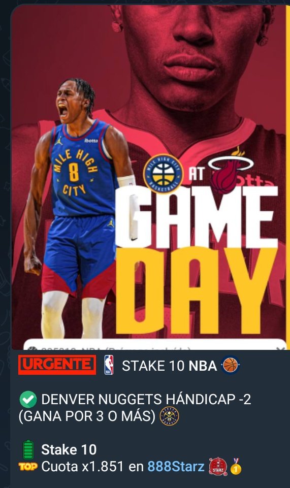 Grupo_LATAM's tweet image. 🔥 NO HABIA MEJOR FORMA DE EMPEZAR EL FIN DE SEMANA QUE GANANDO OTRO STAKE 10 ✅✅

🏀 Gran victoria de los Denver Nuggets por 133 a 113 sobre el Miami Heat ‼️

⭐ Otro Stake 10 más en @NbaProArg recontra ADENTROOOOOOOO 🤑