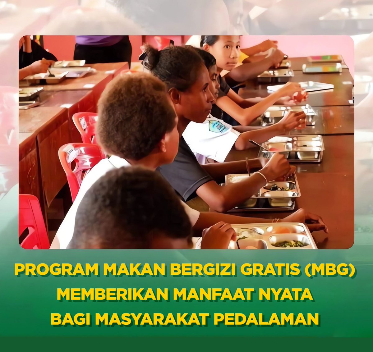 Generasi emas dimulai dari anak-anak bergizi. Program MBG memastikan tidak ada anak Indonesia yang tertinggal dalam pemenuhan gizi. 🍽️
#PenuhiGiziIndonesia
