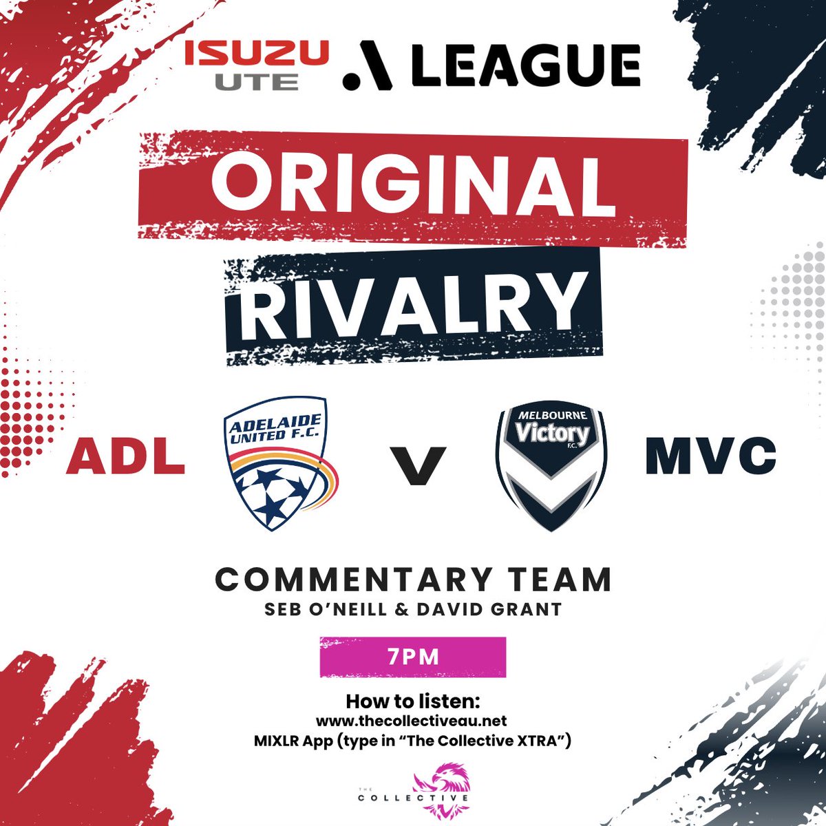 OnTheCollective's tweet image. TONIGHT | The Collective is live at Coopers Stadium for the first time for the #OriginalRivalry!

Can @AdelaideUnited go top of the league? Or can @gomvfc get their first league win since December 8th?

@seb_oneill11 &amp;amp; David Grant will be live from 7pm with the call #ADLvMVC