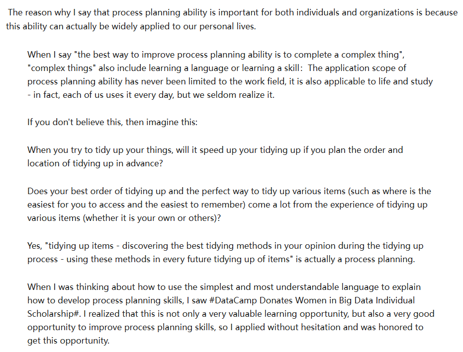 XiushiYu1Ana's tweet photo. Process Planning in Life and DataCamp Donates Scholarship through Women in Big Data
#WomeninBigData
#WiBD
#DataCamp
#DataCampDonatesScholarshipthroughWomeninBigData
#ProcessPlanning
#ProcessPlanner https://t.co/nxFB3cqzfS