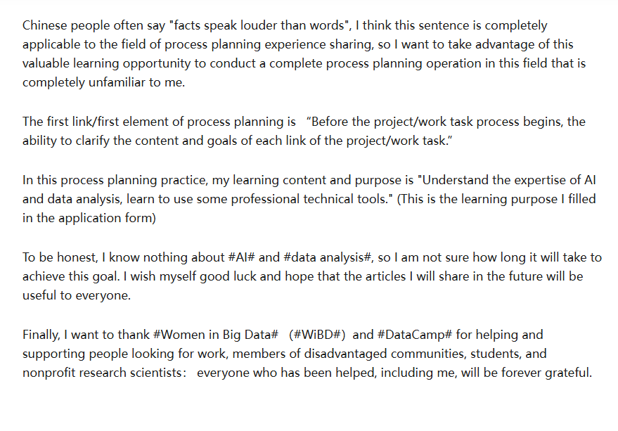 XiushiYu1Ana's tweet photo. Process Planning in Life and DataCamp Donates Scholarship through Women in Big Data
#WomeninBigData
#WiBD
#DataCamp
#DataCampDonatesScholarshipthroughWomeninBigData
#ProcessPlanning
#ProcessPlanner https://t.co/nxFB3cqzfS