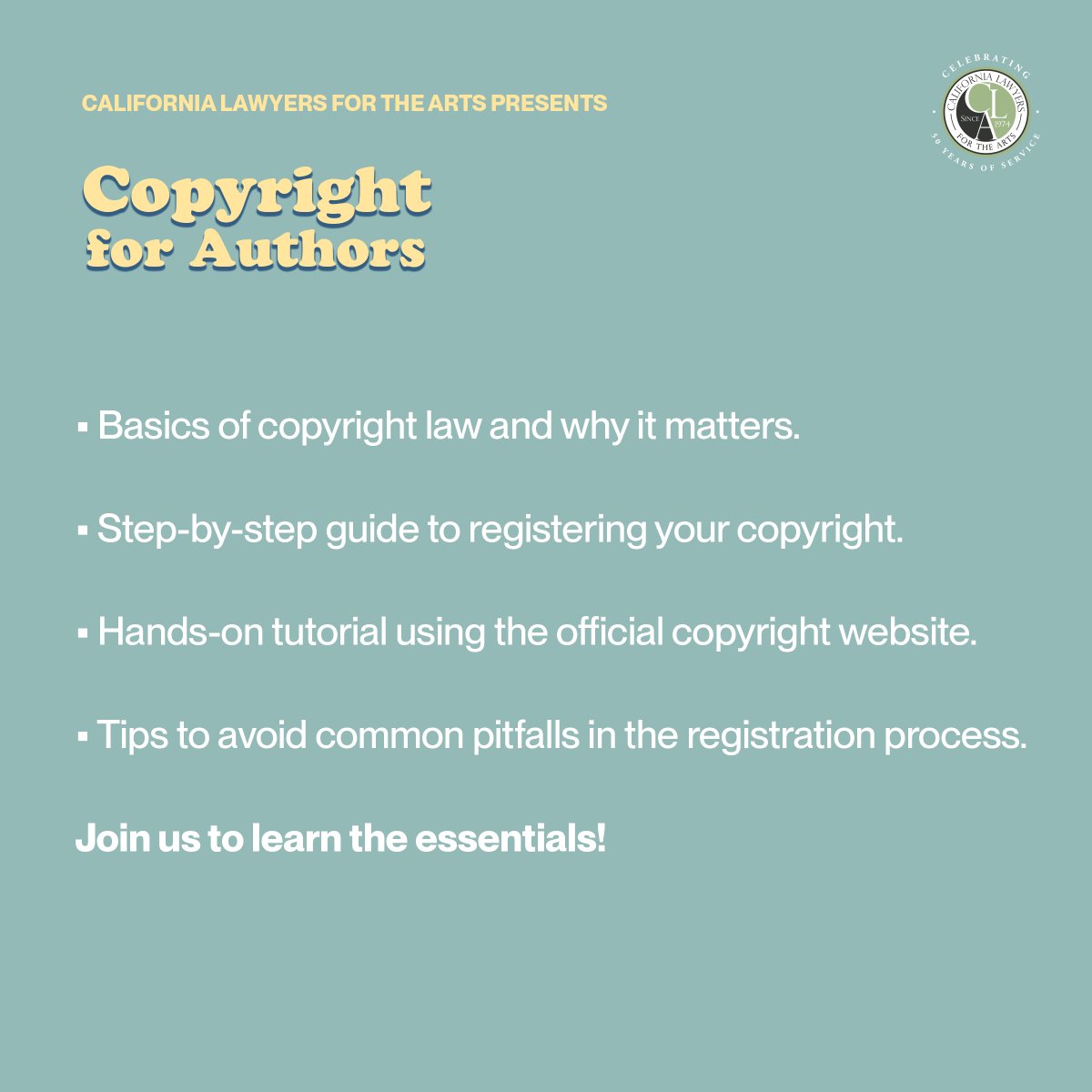 📢 Sacramento writers:
As the wildfires remind us of life's challenges, writing can be a powerful form of healing. Join us on Sat., Jan. 25, for "Copyright for Authors"—a hands-on seminar to protect your work and connect with fellow creatives.
Register: ow.ly/XcwB50UIRFr