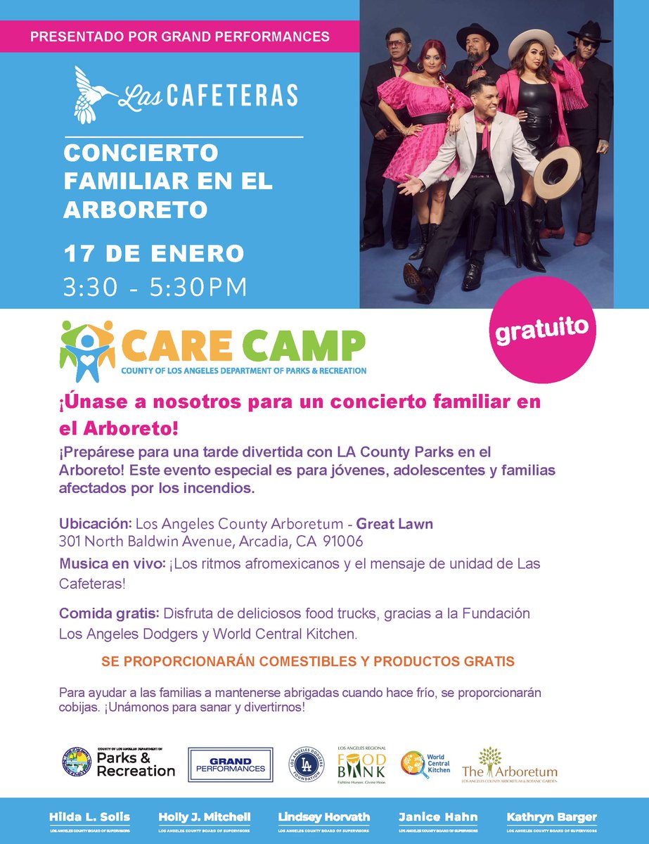🎶 Family Concert Tonight! 🎶
Join us 3:30-5:30 PM at the LA County Arboretum for live music by Las Cafeteras, free food, groceries, and more! Let's unite, heal, and have fun! 🌟 #FreeEvent #FamilyFun #LAEvents
📍 301 N Baldwin Ave, Arcadia, CA 91006
