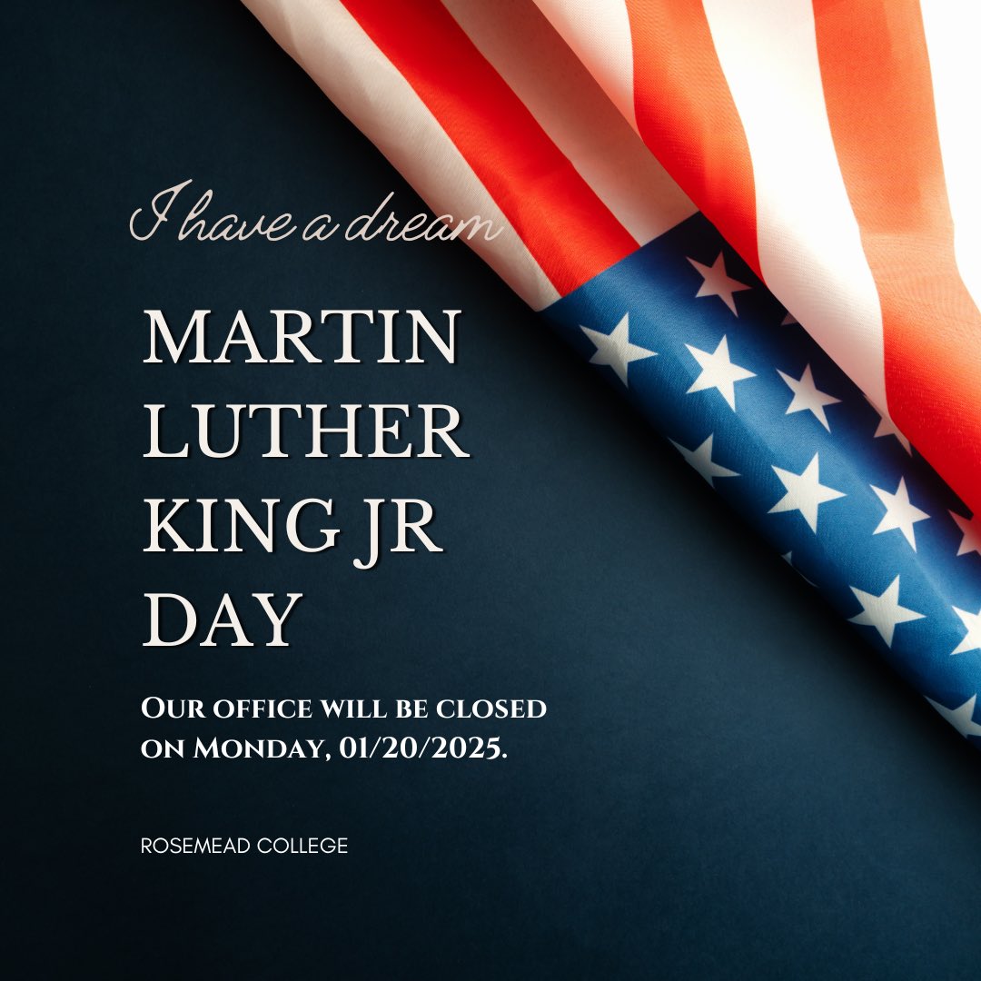ESLRosemead's tweet image. All RC offices will be closed on Jan. 20, 2025, as we honor Martin Luther King Jr. for his legacy of equality and justice for all.
#martinlutherkingjrday #esl #eslclass #languagelearning #learnenglish #languageschools #studyintheusa #studyenglish #learnenglish #rosemeadcollege