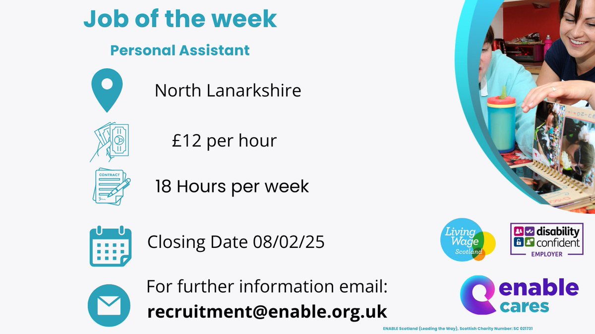 JOB OF THE WEEK

Personal Assistant for Charlie in North Lanarkshire

Click the link to Apply Now!

enable.org.uk/jobs/vacancies…