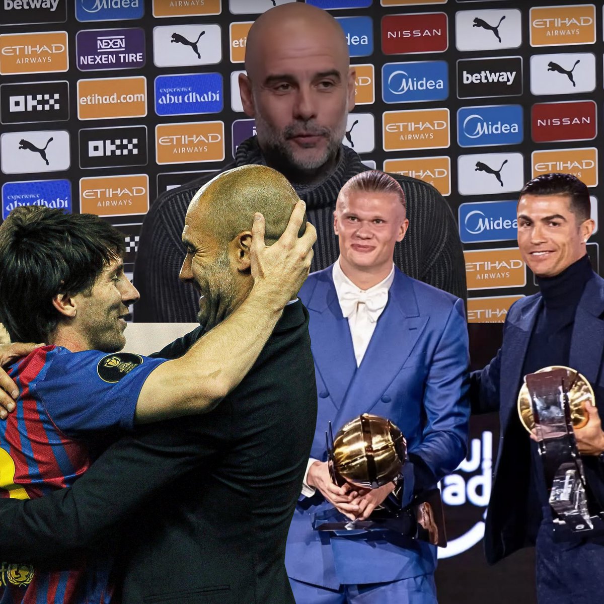 InvictosSomos's tweet photo. — PEP GUARDIOLA: "¿Haaland es el Messi de esta generación? Nadie es como Messi. es un jugador muy diferente. Por supuesto que, a nivel de números y goles, (Haaland) está en ese nivel. Pero nadie es como Messi. Leo (Messi) y Cristiano (Ronaldo) llevan 14 o 15 años marcando muchos goles cada temporada y llegando a las últimas instancias en todo… Erling es un jugador diferente y todos lo saben. Ellos tres, incluyendo también a Mbappé, tienen números increíbles. Así que todos son TOP. Pero Leo puede jugar en diferentes posiciones y puede producir muchísimas cosas para sus compañeros. Leo es incomparable y creo que Cristiano ha estado muy cerca". 

Reconoció la grandeza de Cristiano Ronaldo y aplaudió lo que vienen haciendo Erling Haaland y Kylian Mbappé, pero el 10 de Argentina pertenece a otra categoría. El futbolista que más facetas domina, el genio más completo que ha existido. 

Simplemente EL MEJOR JUGADOR DE TODA LA HISTORIA.