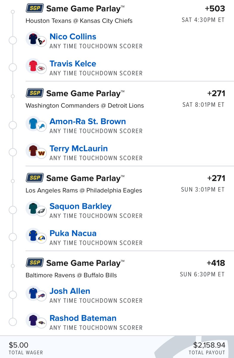 thepropdealer's tweet photo. Is this the perfect Touchdown Parlay?

$5 pays $2,000... https://t.co/lZu7AFU5Qs