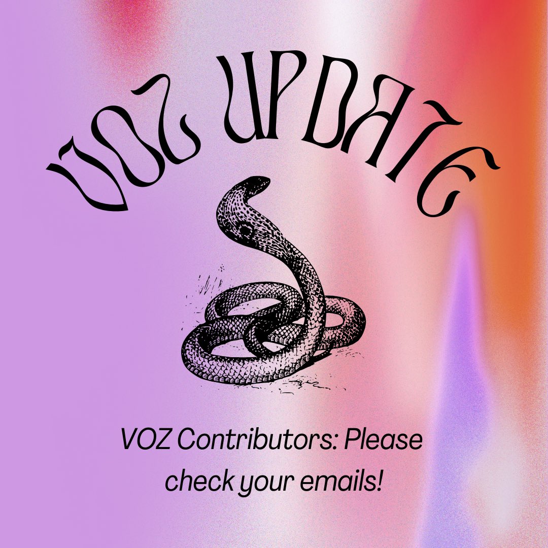 AlebrijesReview's tweet image. Dear VOZ contributors, please check your emails for an important update! If your email has changed or if you did not receive the email and should have, please reach out with the correct email address so we can fix this!
Please share if you can ❤️🐍