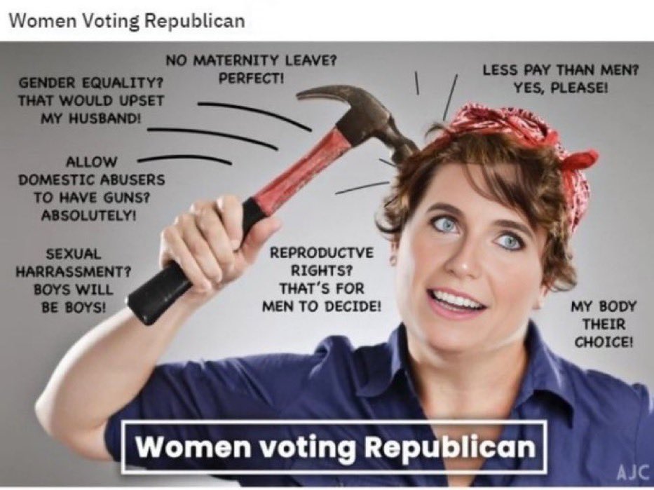 Who’s dumber middle class people who vote Republican 
Or 
Women who vote Republican? 
Both are getting screwed.