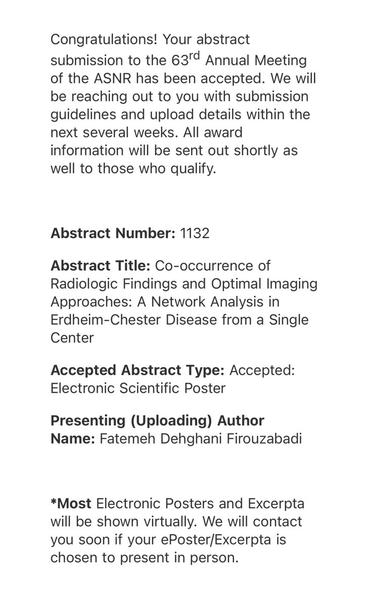 Mina Firouzabadi (@firouzabadimina) on Twitter photo So excited to present our 3 abstracts (2 Oral/1 Poster) <a href="/NIHRadiology/">NIH Radiology and Imaging Sciences</a> <a href="/ECDGA/">ECD Global Alliance</a> <a href="/genome_gov/">National Human Genome Research Institute</a>, <a href="/Hopkins_Rad/">Johns Hopkins Radiology</a> <a href="/TheASNR/">The American Society of Neuroradiology</a> #ASNR25🤞
Huge appreciation to my Exeptional Mentors <a href="/dyousem1/">David Yousem</a> <a href="/aamalayeri/">Ashkan A. Malayeri MD</a>, <a href="/IJuvianee/">Juvianee I. Estrada-Veras</a>, Kevin!
Thanks so much to our great team! So excited to present our 3 abstracts (2 Oral/1 Poster) <a href="/NIHRadiology/">NIH Radiology and Imaging Sciences</a> <a href="/ECDGA/">ECD Global Alliance</a> <a href="/genome_gov/">National Human Genome Research Institute</a>, <a href="/Hopkins_Rad/">Johns Hopkins Radiology</a> <a href="/TheASNR/">The American Society of Neuroradiology</a> #ASNR25🤞
Huge appreciation to my Exeptional Mentors <a href="/dyousem1/">David Yousem</a> <a href="/aamalayeri/">Ashkan A. Malayeri MD</a>, <a href="/IJuvianee/">Juvianee I. Estrada-Veras</a>, Kevin!
Thanks so much to our great team!