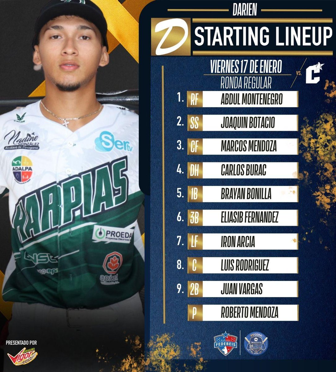 HOY SE JUEGA
Estas son las alineaciones para el partido entre los equipos de Occidente y Darién en el estadio Municipal de Metetí como parte del 56 Campeonato Nacional de Béisbol Juvenil, XV Copa Caja de Ahorros en honor a Martín Crespo Bernal.
#volvamosahome
#yovoyalestadio