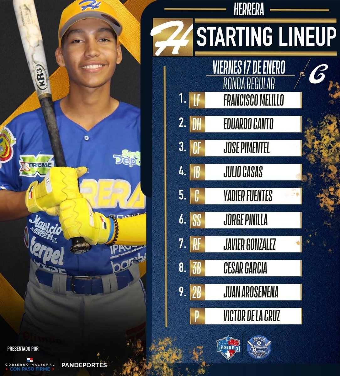 HOY SE JUEGA
Estas son las alineaciones para el partido entre los equipos de Coclé y Herrera en el estadio Claudio Nieto como parte del 56 Campeonato Nacional de Béisbol Juvenil, XV Copa Caja de Ahorros en honor a Martín Crespo Bernal.
#volvamosahome
#yovoyalestadio
