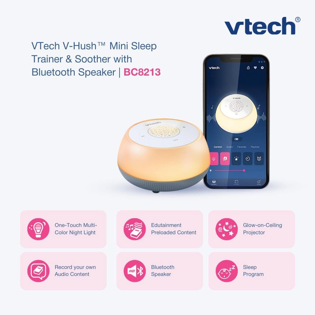 Say hello to restful nights and healthy sleep routines for your little one! The VTech V-Hush Mini Sleep Trainer Soother Speaker makes bedtime a breeze—because everyone deserves a good night’s sleep. 🌙💤 #BetterSleep #VTechVhush #PeacefulNights