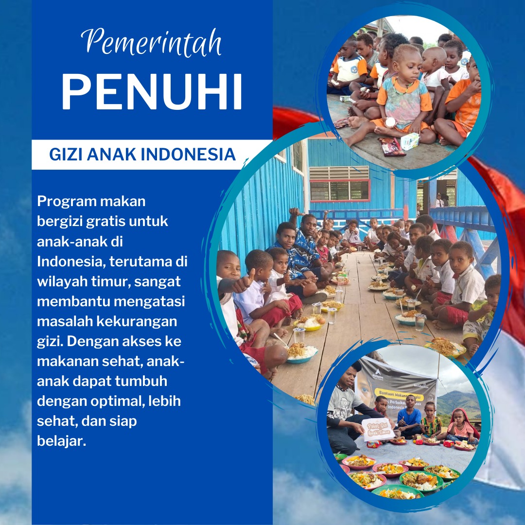 Makan Bergizi Gratis (MBG) hadir sebagai solusi untuk meningkatkan gizi anak-anak Indonesia, terutama di daerah pedalaman yang rentan terhadap stunting dan malnutrisi.
Mari bersama mendukung MBG untuk membangun masa depan Indonesia yang lebih cerah.
 #PenuhiGiziIndonesia