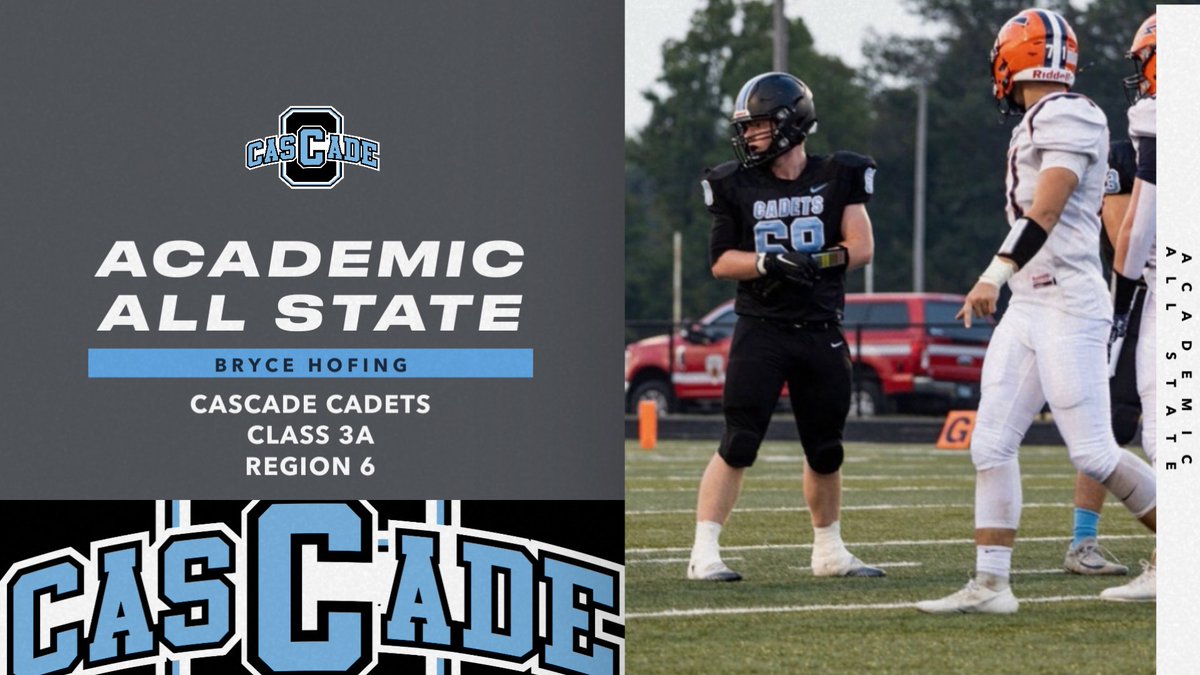 SHS_APSimmons's tweet photo. STUDENT-Athletes!

2️⃣ Cadets earned IFCA Academic All State honors! Congratulations to these young men on the honors, representing Region 6, Cascade Football &amp; Cascade High School!

➡️K Maxwell Stucky
➡️OL Bryce Hofing 

#WinToday https://t.co/YVyzwKlaVK