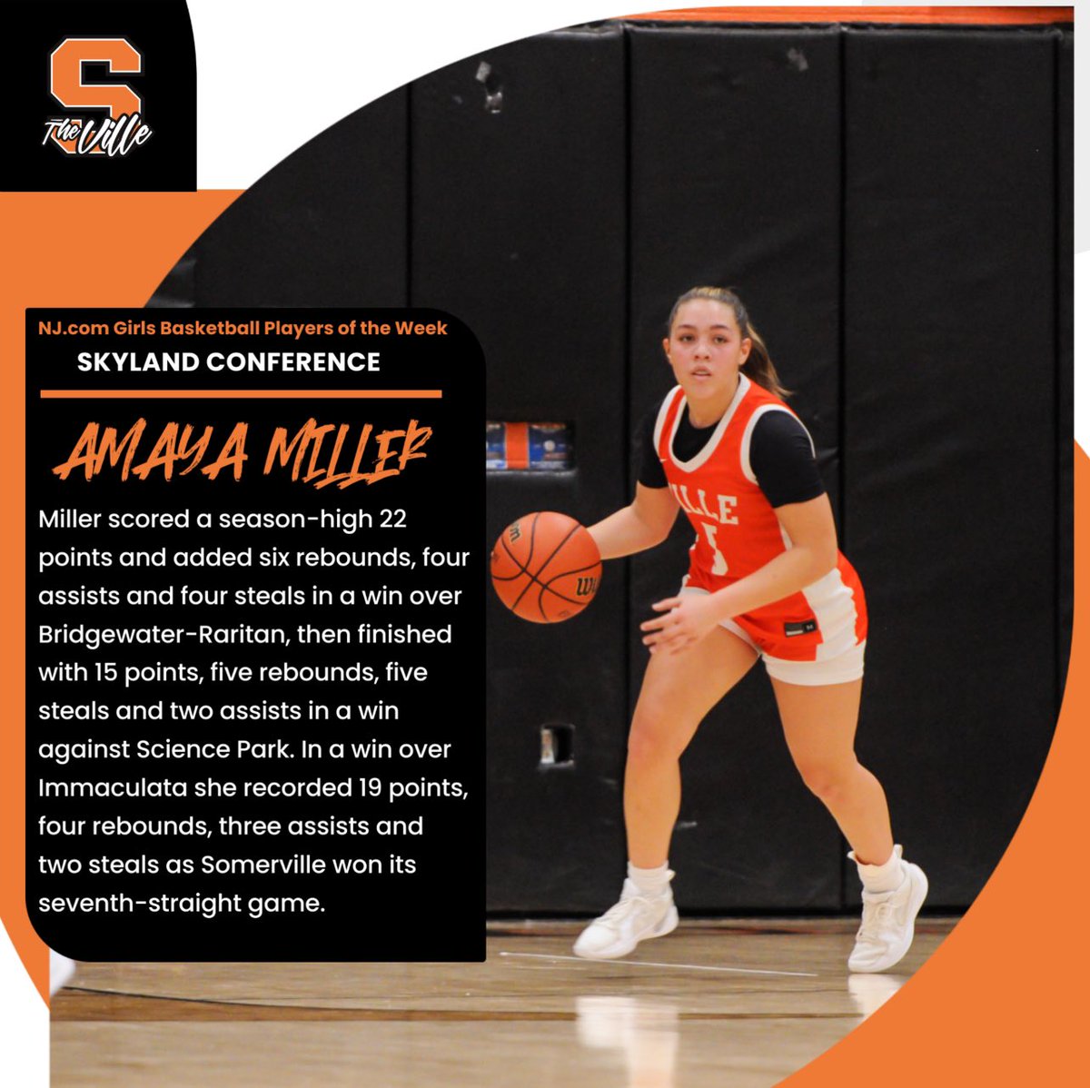 Congratulations to Amaya Miller on winning NJ.com Skyland Conference Player of the Week!
