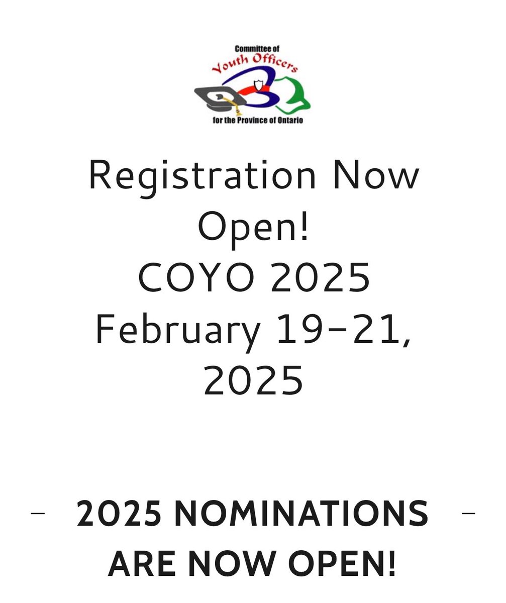 The COYO awards nominations are now open! 
Submit your nomination today for the following awards:
*Bud Knight Award
*Outstanding Youth Award
*Community Award for Youth     Service
Submit nomination here: coyo.on.ca/coyo-awards
Awards are given out at the conference 
#COYO2025