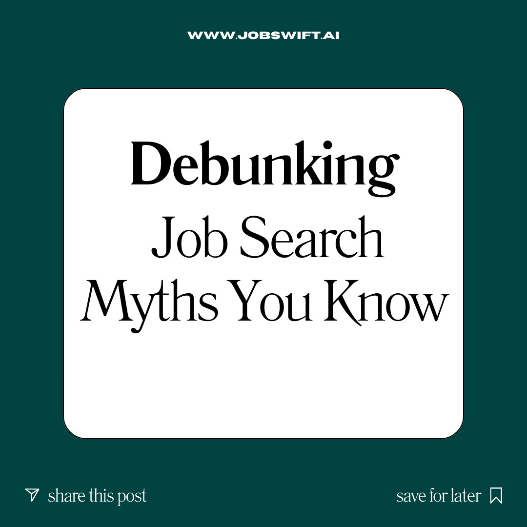 JobSwiftAI's tweet image. Busting Job Search Myths!
Apply to every job you see.
Focus on quality applications.
Only technical skills matter.
Soft skills like communication shine.
Don’t apply if you don’t meet 100% of requirements.
Meeting 70% is enough—go for it!
#JobSearchTips #CareerAdvice…