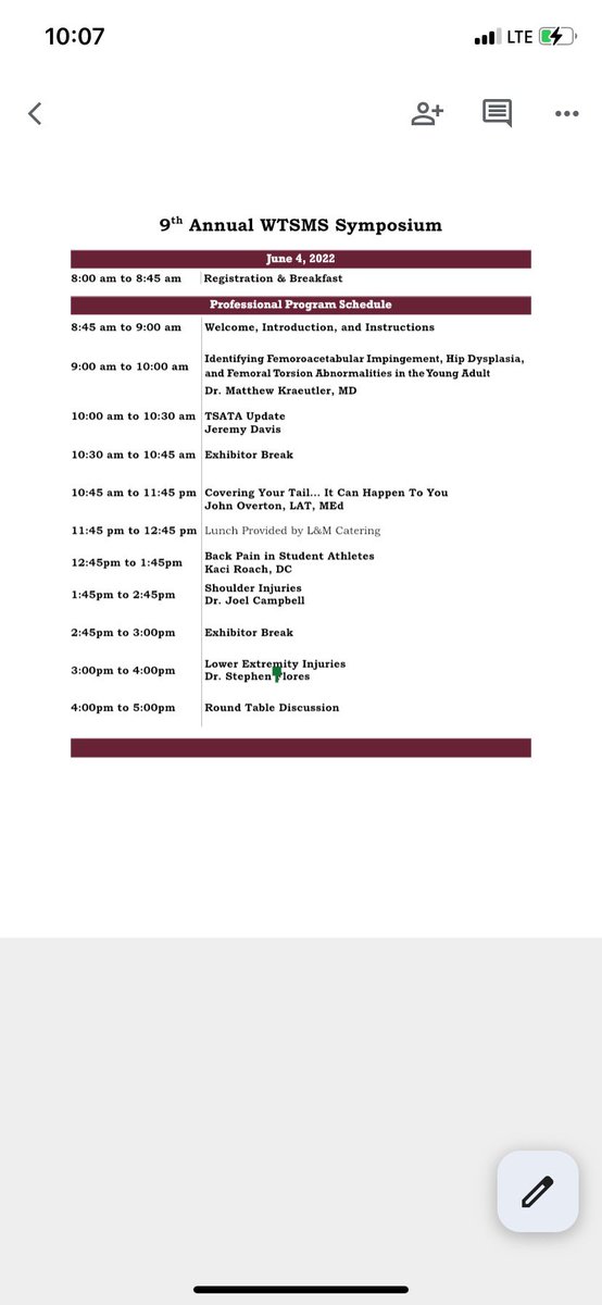 We are so excited to welcome you to the 9th Annual West Texas Sports Medicine Symposium tomorrow! Registration and check in begins at 8 and you can register on site!