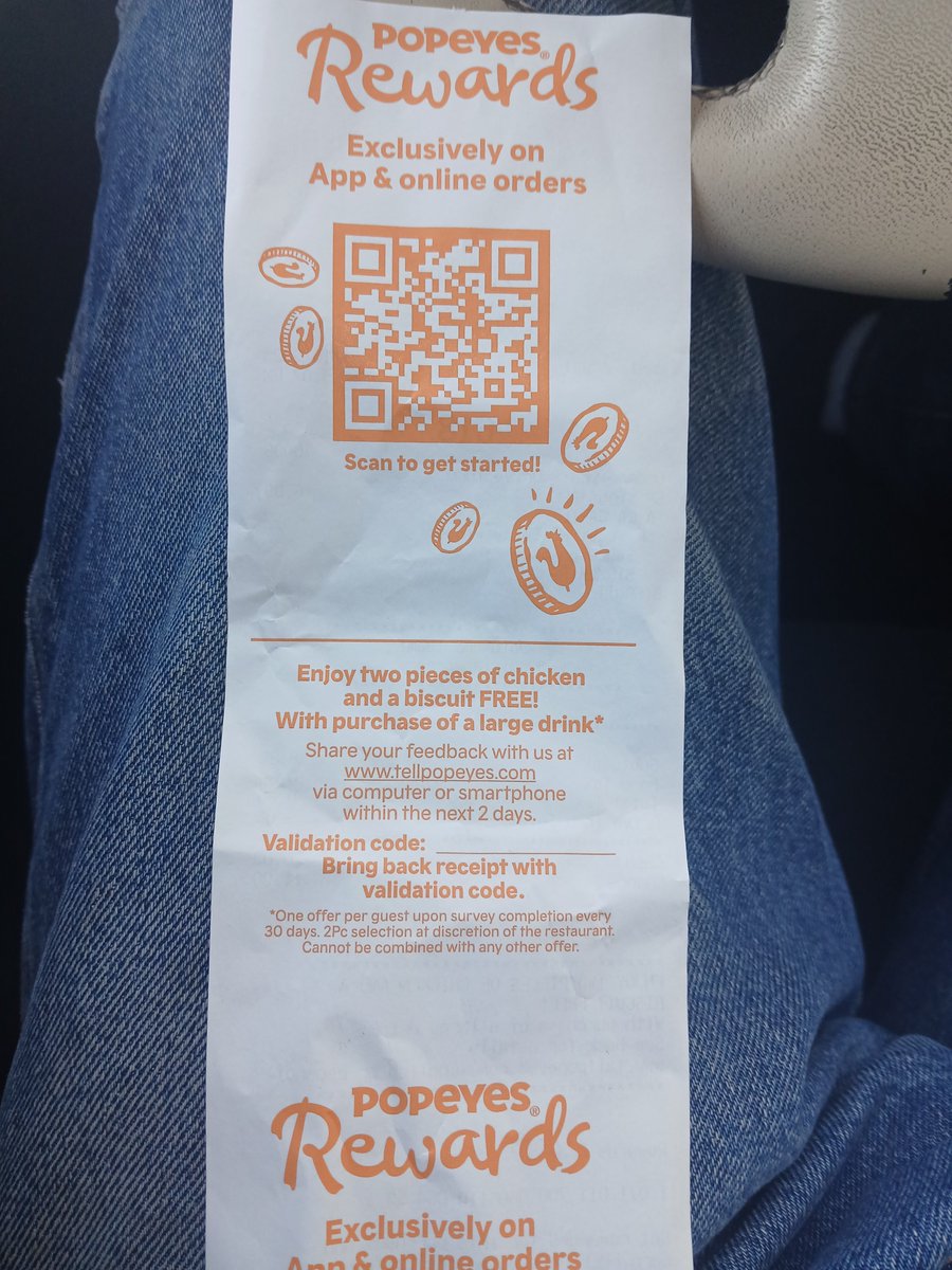InstinctRaw's tweet photo. @Popeyes why cant i take the survey to get the two piece on the back of the receipt did i not spend enough money ? https://t.co/Z3Djr897Bh