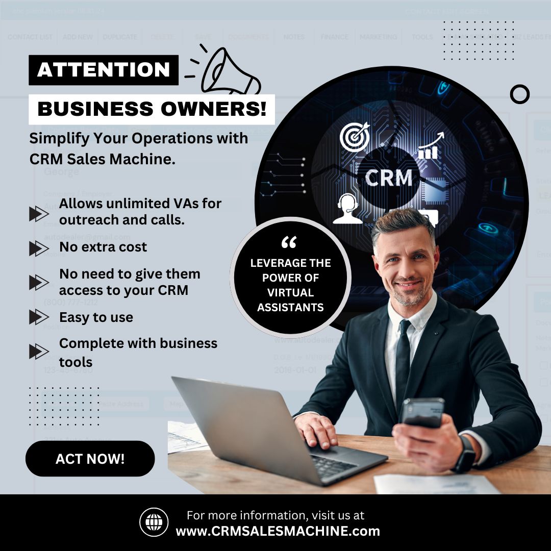 LMRINTL's tweet image. Simplify, Sell, Scale! Manage leads, automate tasks, and boost revenue with our all-in-one CRM software. Your business growth, redefined. Visit CRMSalesMachine.com today.

#CRM #CRMSoftware #CRMProgram #CRMSystem #VASystem  #CustomerRelationshipManagement