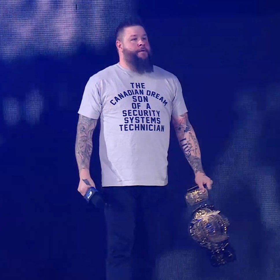 WRESTLEZONEcom's tweet image. Fantastic tribute from Kevin Owens: 

“The Canadian Dream, son of a security systems technician” #SDLive
