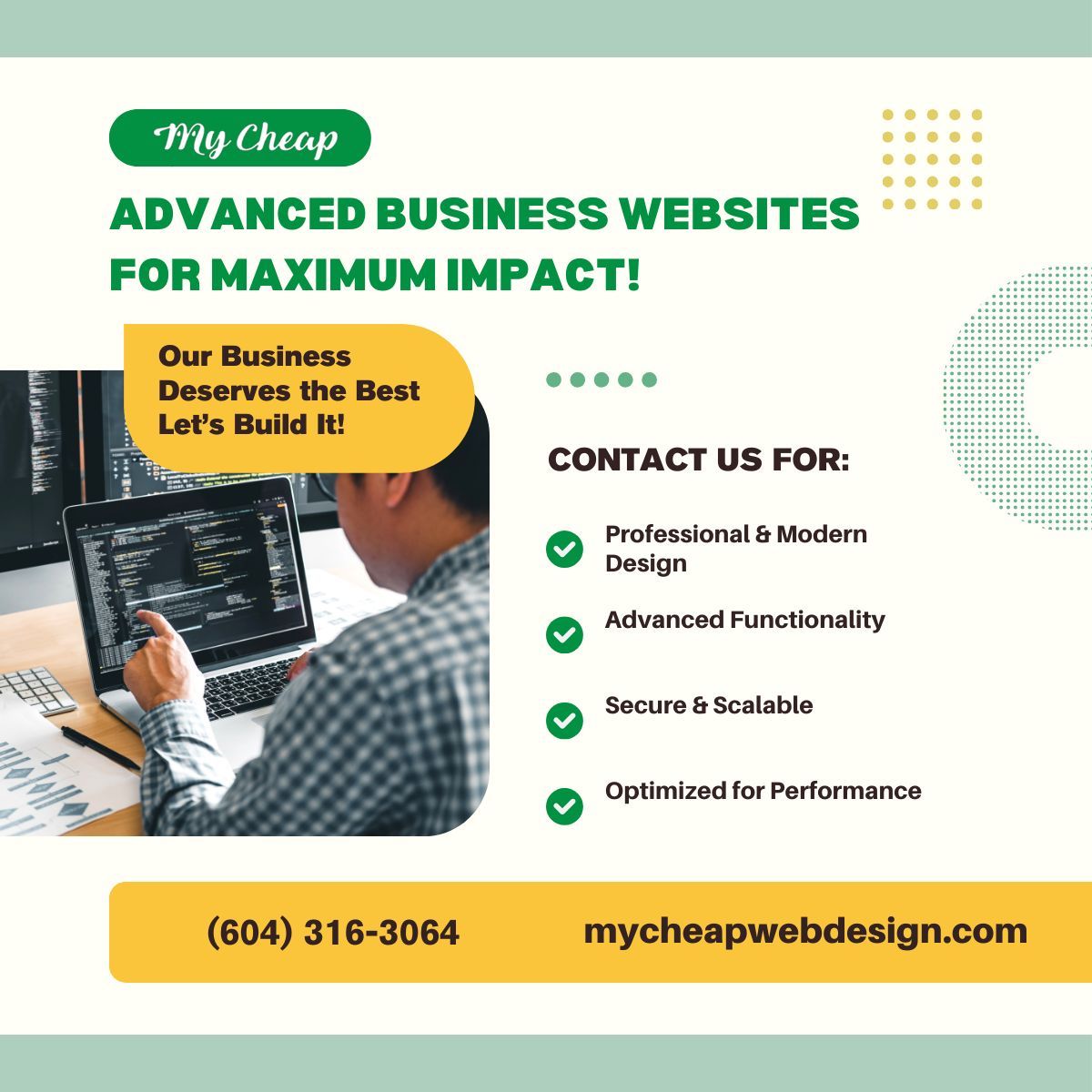 mycheapwebs's tweet image. buff.ly/3Ptr0Y2 
Elevate your online presence with an advanced business website! Let My Cheap Web Design create a website that works as hard as you do. 

#AdvancedWebDesign #BusinessWebsite #WebDesignExpertsVancouver