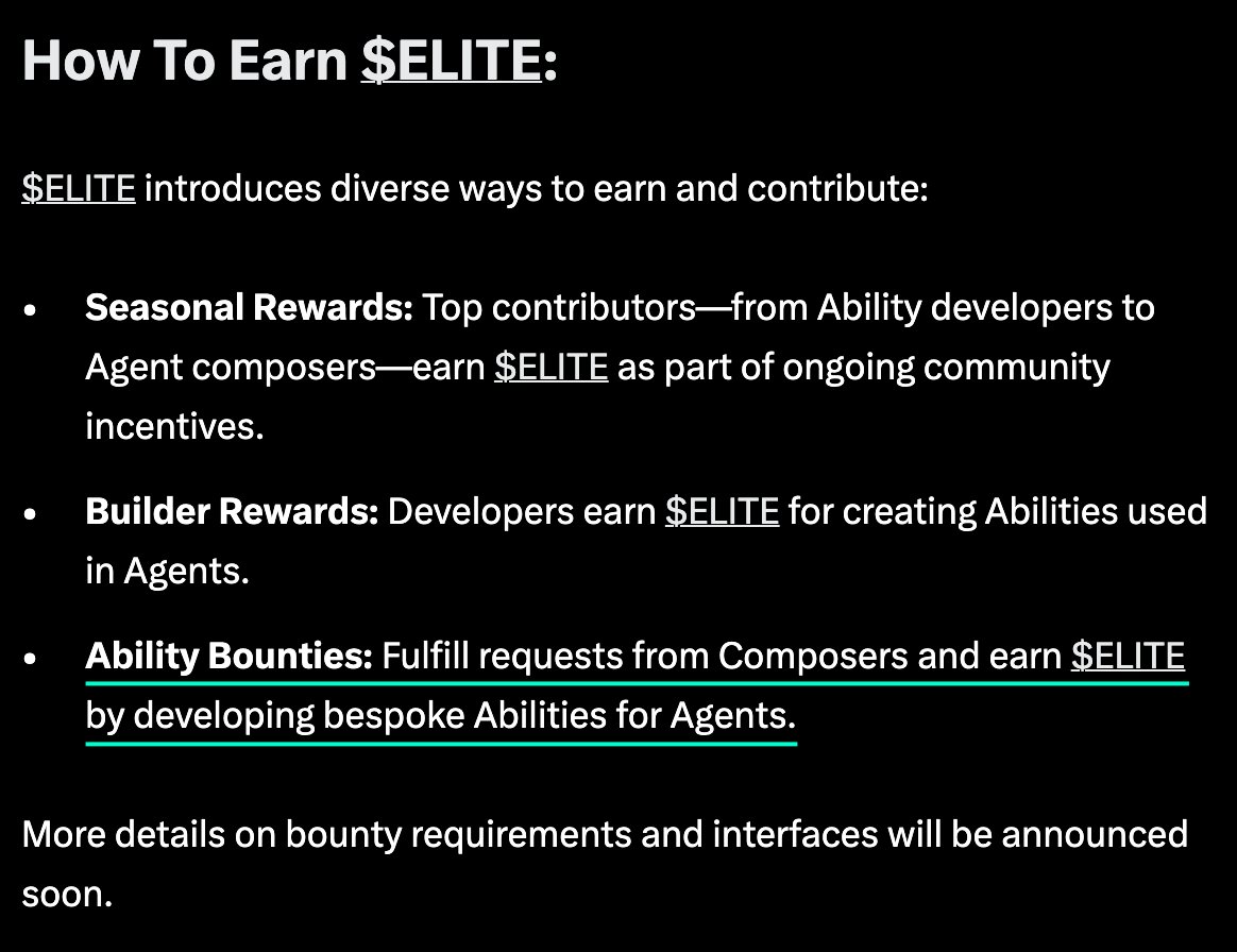 EliteAgents_AI's tweet photo. Did someone say bounty?

On the ELITE platform, developers will earn $ELITE for creating new Abilities.

What Abilities would you love to see made? https://t.co/kLUI1SwqwD