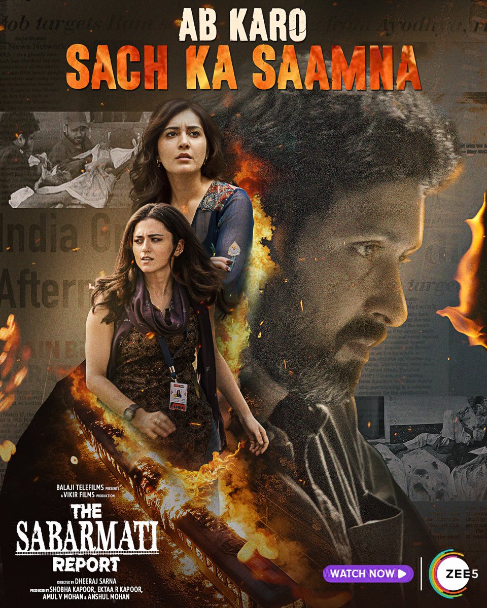 It's time to face the truth behind an incident that disturbed the country! 
Watch #TheSabarmatiReport streaming now only on #ZEE5 

Packs start at just $5.99

<a href="/VikrantMassey/">Vikrant Massey</a> #RaashiiKhanna <a href="/iRidhiDogra/">Ridhi Dogra</a>  <a href="/balajimotionpic/">BalajiMotionPictures</a>  @VikirFilms <a href="/ZeeMusicCompany/">Zee Music Company</a>  <a href="/ZeeStudios_/">Zee Studios</a>  #ShobhaKapoor